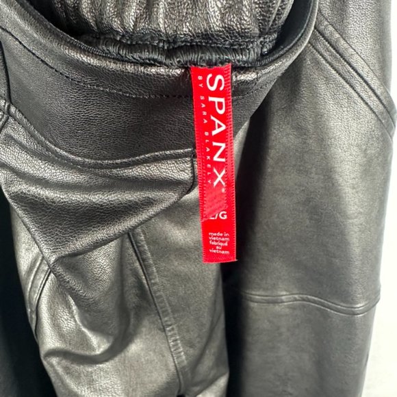 Spanx Womens Faux Leather Jogger Pants Black Size Large Pull On Elastic Waist - Picture 5 of 7